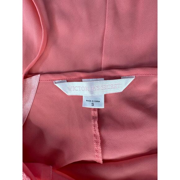 Victoria's Secret Women's sz S Lace Trim Nightie Lingerie Coral Pink Ribbon Tie - Picture 4 of 8